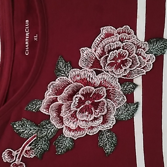 Charter Club XL Burgundy and White Stripe Shirt - Picture 2 of 3